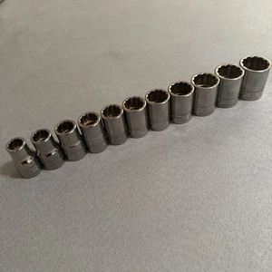 Snap-on Tools 11 Pc 1/2" Drive METRIC 12 Point Shallow Socket Set 12-24mm - Nice - Picture 1 of 9