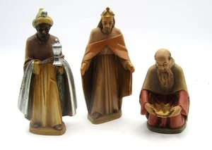 VINTAGE HEINZELLER OBERAMMERGAU GERMANY CARVED-WOOD NATIVITY 3 WISE MEN FIGURES - Picture 1 of 7