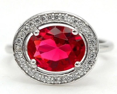 2CT Treated Ruby & White Topaz 925 Solid Sterling Silver Ring Sz 7 NB1-5 - Image 1 of 3