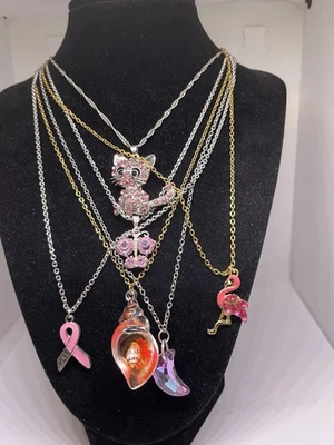 Collares x 6 Rosa Tema Plata y Oro Tono Acero Inoxidable Cadenas Langosta Nuevo Foto 1 de 4