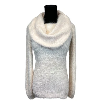 Guess Los Angeles Pink Fuzzy Cowl Neck Sweater Size S Soft Knit Y2K Long Line - Image 1 of 4