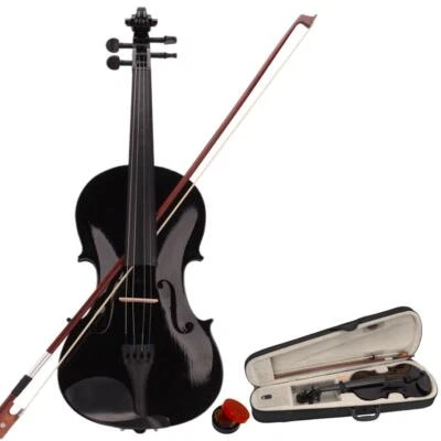 4/4 Full-Size Black Acoustic Violin Set With Case+ Bow +Rosin For Student Adult - Image 1 of 4