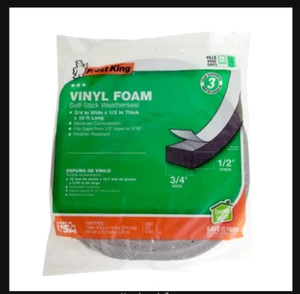 Grey Vinyl Foam . 10 ft. 3/4 in. x 1/2 in. Weather-Seal Self-Stick Tape 10 ft. N - Picture 1 of 2
