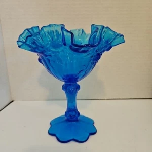 Fenton Colonial Azul Rosa Pedestal Compota Caramelo Cuenco Base de Pétalos Borde con Volantes 6" - Imagen 1 de 10