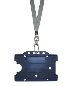 Argent Gris Identité Cou Lanière Sangle Métal & Bleu Foncé Marine Card Badge - Imagen 1 de 1