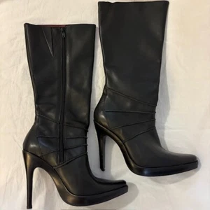 Steve Madden "Holsteer" Black Leather Knee High Stiletto Heeled Boots, Size 8 - Picture 1 of 10