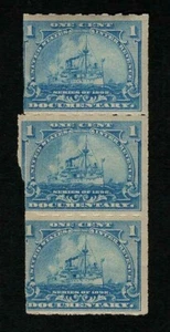 US Revenue 1898 R163 Battleship Documentary Tax Stamp 1c Strip of 3 Miscut MNH - Picture 1 of 2