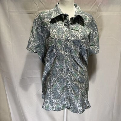Roper Western shirt 2X Paisley Sage Green White Pearl Snap Button Up Cowboy - Image 1 of 4