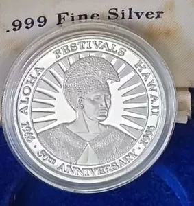 HAWAII 1946-1996 50TH ANNIV ALOHA FESTIVALS RHM .999 DALA MEDAL TOKEN *1000 MADE - Picture 1 of 4
