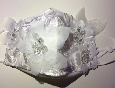 Handmade Face Mask White3D triple Layer Wedding Dress Pattern elastic Stoppers - Image 1 of 4