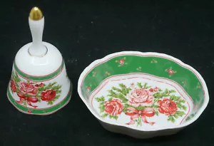 VINTAGE LEFTON PORCELLANA ROSE & AGRIFOGLIO MODELLO CAMPANA, PIATTO CARAMELLE, NATALE - Foto 1 di 5