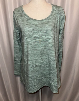 New LulaRoe Top Womens Size Sm Long Sleeve Green Gray Hi Low Round Neck USA - Image 1 of 4