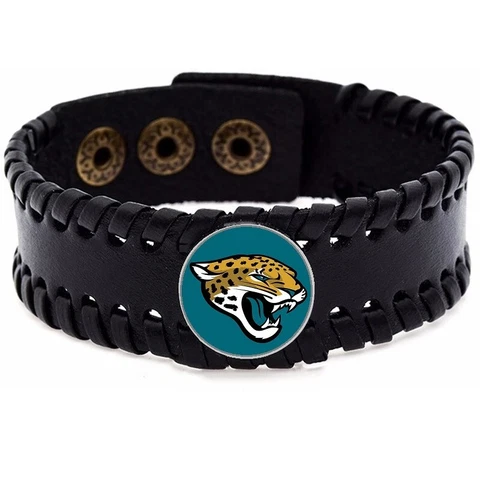 Jacksonville Jaguars Mens Womens Adjustable Black Leather Bracelet Jewelry D8 Cover