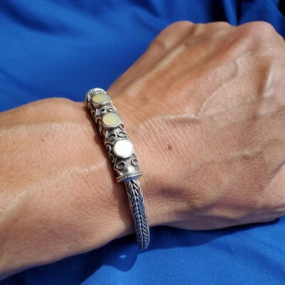 Byzantine 925 Sterling Silver Bracelet Woven Braided Bangle Style Chain 7.75" - Image 1 of 4