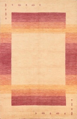 Geometric Gabbeh Abstract Oriental Area Rug Hand-knotted Modern Wool Carpet 4x6 - Image 1 of 4