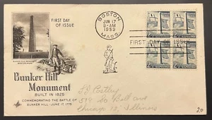 BUNKER HILL MONUMENT #1034 JUN 17 1959 BOSTON MA FIRST DAY COVER (FDC) BX4 - Picture 1 of 1