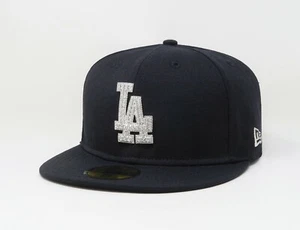 New Era 59Fifty Men Cap Los Angeles Dodgers Dark Navy Blue Bling Ice Fitted Hat - Picture 1 of 5