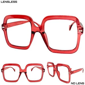 Oversized Classic RETRO Large Square Red Lensless EYE GLASSES Frame Only NO Lens - Picture 1 of 6