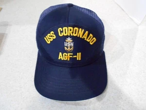 De colección USS Coronado AGF-11 Snap Back California Headwear EE. UU. Sombrero Negro Camionero - Imagen 1 de 7