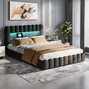 160x200 Polsterbett Doppelbett Jugendbett Stauraumbett Bettkasten LED Lattenrost - Bild 1 von 12