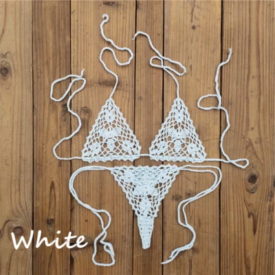 Micro Traje de baño de ganchillo a mano para mujer Mini conjunto de bikini extremadamente sexy estilo brasileño Foto 1 de 4
