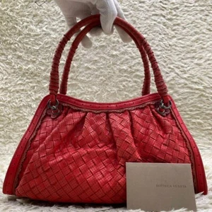 Bottega Veneta Intrecciato Tote Bag Handbag Leather Red Women's F/S From Japan - Picture 1 of 9