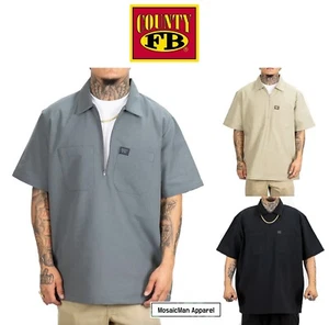 FB County Solid 1/2 Zip Short Sleeve Cotton Polyester 2 Pocket Zip Shirt - Picture 1 of 7