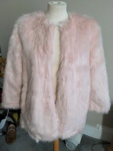 H&M Gold Label Pink Faux Fur Coat Size 12 BNWT - Picture 1 of 5