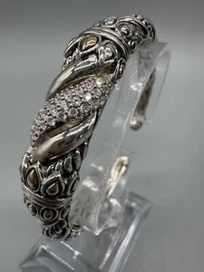 John Hardy JAI 925 Silver 14K Gold Accents CZ 25mm Wide Cuff Hinged Bracelet 6” - Picture 1 of 9