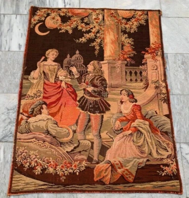 Vintage French Romantic Tapestry Medeival Pictorial Home Decor Tapestry 3x4 ft - Image 1 of 4