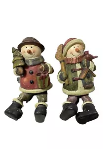 Two Rustic Snowman Dangly Legs Holiday Decor Snowmen Collectible Cute - Picture 1 of 11