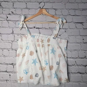 Loft Sleep 100% Cotton White Seashell Print Tie Shoulder Blouse Size L - Picture 1 of 9