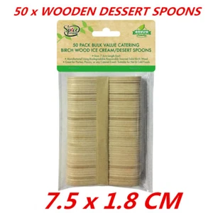 50 x Eco Wooden Disposable Ice Cream Dessert Sticks Spoon Popsicle Party Kitchen - Picture 1 of 1