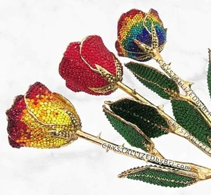 Bling Preserved Rose AUSTRIAN CRYSTAL Red Bedazzled Real Gold Trim Dipped Custom - Picture 1 of 12