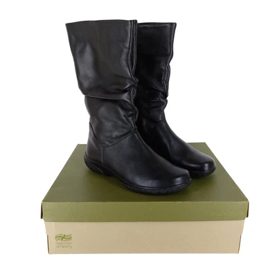 Lo último Talla UK 4 EXF Ancho Misterioso Cuero Negro Slouchy Medio Pantorrilla Botas NUEVAS - Imagen 1 de 4