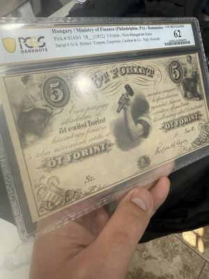 1852 Hungary Ministry Of Finance (Philadelphia,PA) 5 Forint Issue PCGS MS62 - Image 1 of 4