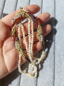 Wunderschöne Vintage echte Perlen Halskette + Peridot, Granat unsw. 🤍❤️💚✨️ - Bild 1 von 6