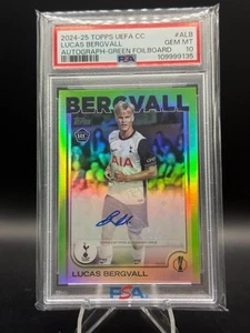 2024-25 Topps UEFA UCC - Auto Lucas Bergvall Tottenham /199 RC Green Foil PSA 10 - Picture 1 of 2