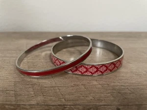 Bangle Bracelet Red Silver Tone Engraved Metal Deseret Book Gift Set 2 - Picture 1 of 5