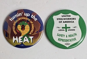 Steelworkers USWA Pinback Union Labor Hard Hat Collector Pin Vintage 3210 & 8263 - Bild 1 von 3
