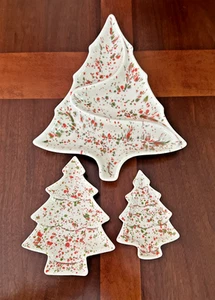 MID CENTURY MODERN 1960's SPLATTER GLAZED CHRISTMAS TREE SERVING SET / 3 PIECES - Picture 1 of 12
