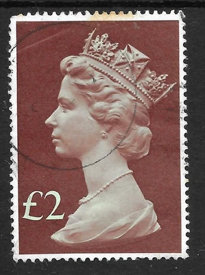 GB SG1027 £2 MÁQUINA 1977 MUY BUENA USADA; CURVA MENOR PARTE SUPERIOR DERECHA. Foto 1 de 2