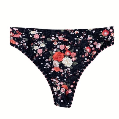 Pantalones de bikini descarados con estampado floral negro BYDEE AUSTRALIA TALLA XL rojo rosa diseñador Foto 1 de 4
