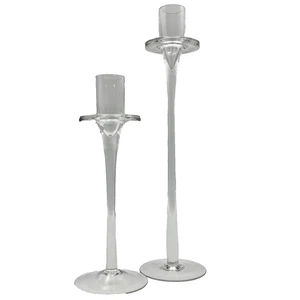 Juego de 2 candelabros de vidrio transparente con tallo múltiple de 11 pulgadas y 8 pulgadas de alto - Imagen 1 de 10