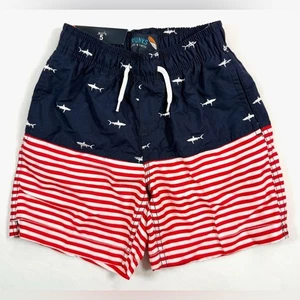 NWT TRUNKS SURF & SWIM Boys' American Flag Shark Quick Dry Swim Trunks Size 5 - Picture 1 of 9