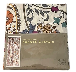 World Market Multi-Color Cotton Fabric Shower Curtain Floral Paisley 72x72 - Picture 1 of 3