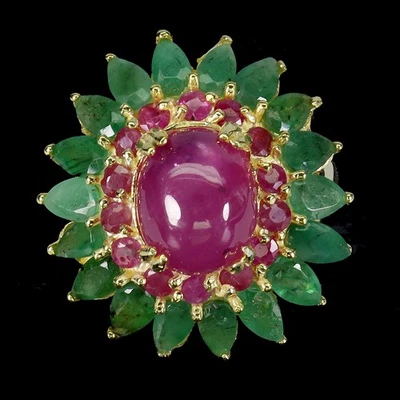 Black Friday 925 Sterling Silver Ring Oval Ruby 11x9mm Emerald Jewelry Size 8 - Image 1 of 4