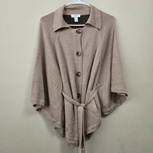 ANN TAYLOR Wool Blend Belted Cardigan Shawl Wrap Poncho Sweater Sz M/L - Picture 1 of 9