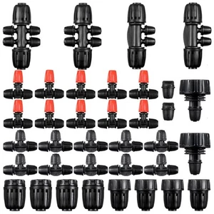36 Pcs 1/2" to 1/4" Drip Irrigation Fittings Kit Barbed Tee Connector 2 4 6 W... - Picture 1 of 7