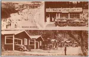 Vintage 1930er Postkarte Pacific Grove Kalifornien ca 17 Meilen Fahrt Cottage Court - Bild 1 von 2